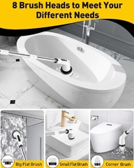 Shower Scrubber with Long Handle, Shower Cleaner Brush with 8 Floor Machine P…