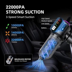 Cordless Vacuum Cleaner 22000PA Handheld 4-in-1 Rechargeable for Car Home Black