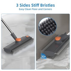 Scrub Brush with Long Handle, Floor Squeegee Broom for Gray