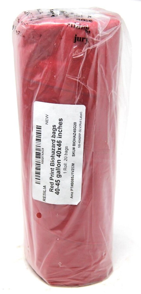 RED PRINT BIOHAZARD BAGS 40-45GAL, 40x46IN, 1 ROLL 20 BAGS