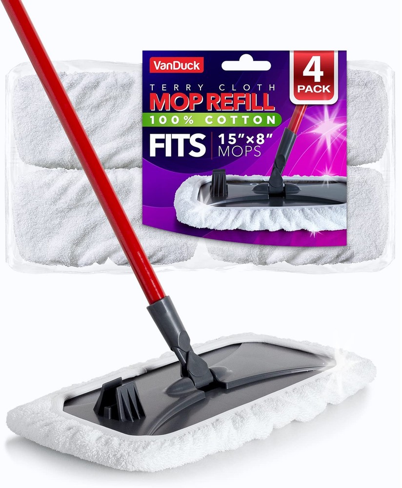 VanDuck 100% Cotton Pad Terry Cloth Mop Refills 15×8 inch 4 Count (Pack of 1)