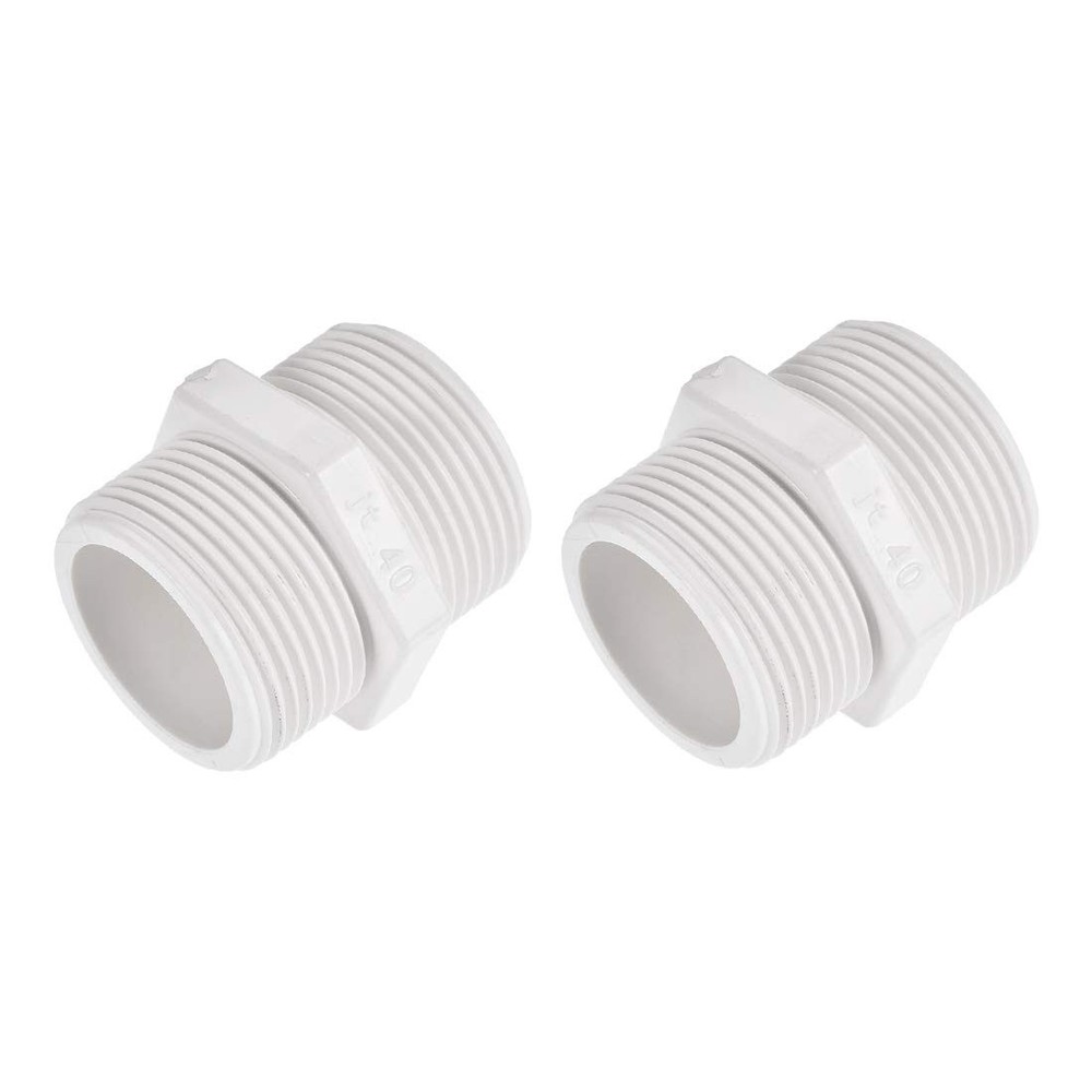 uxcell Pipe Fitting, G1-1/4 Male Thread, Hex Nipple Tube G1-1/4, White