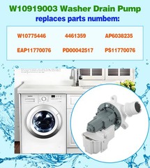 W10919003 W10775446 Washer Drain Pump Compatible With W10919003, White