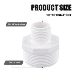 PEUTIER 2pcs PVC Garden Hose Adapters, Male 1.5″ M, as shown in the picture