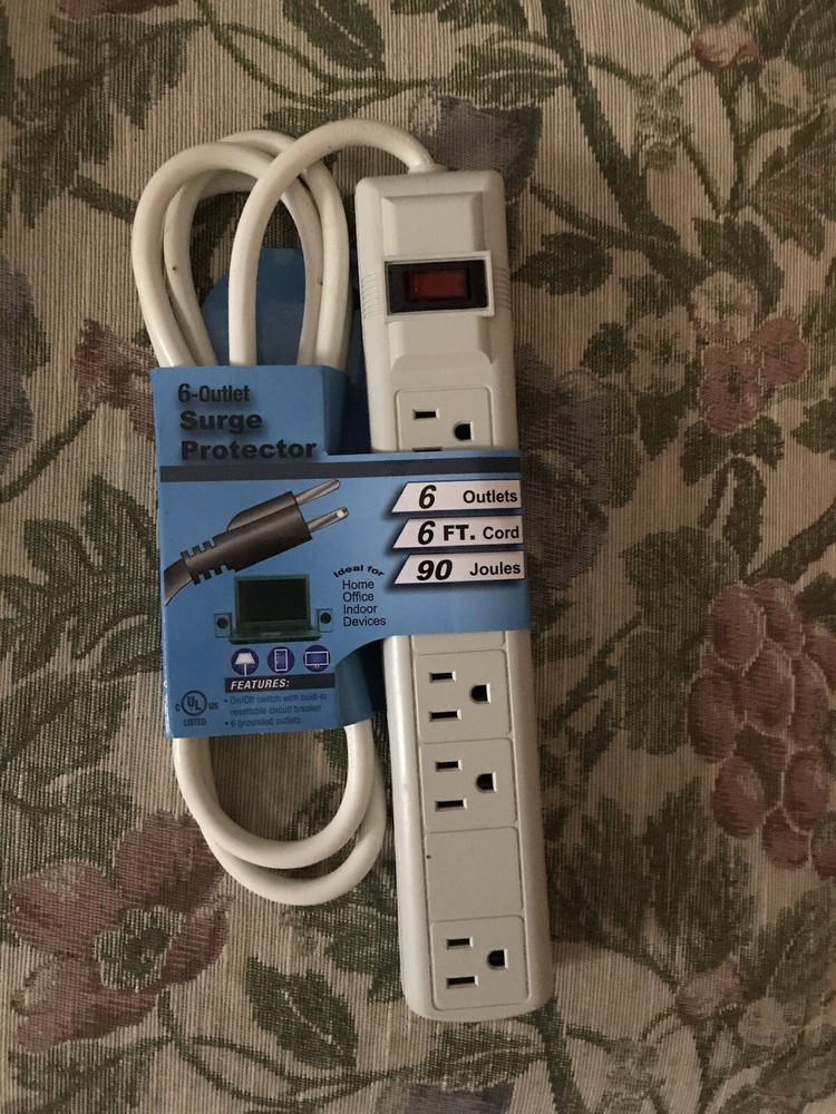 NEW 12″ 5+1 Outlet Strip & Surge Protector, 90 Joules 6-ft Cord, White UL Tested