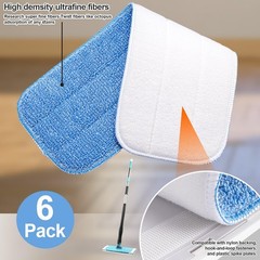 Reusable Microfiber Mop Pads, 6 Pack 18”x 6” Mop Head Replacement, Wet/Dry …