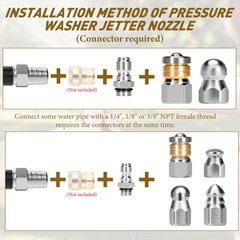 10pcs Sewer Jetter Nozzle Kit Stainless Steel 1/4″ and 3/8″, Silver