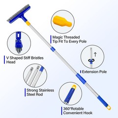 ITTAR Grout Brush with Long Adjustable Handle, Swivel Scrub Brush, Blue Head