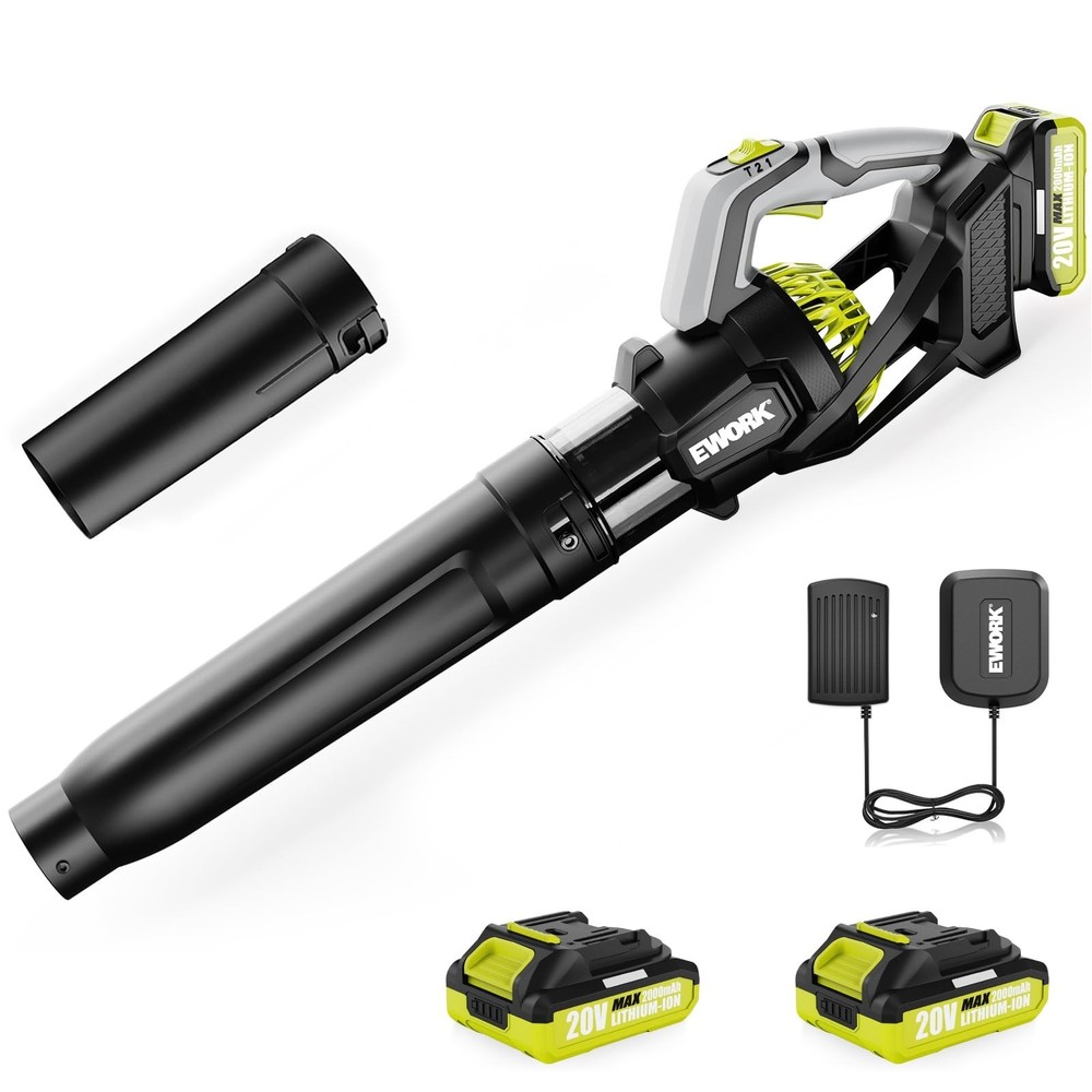 EWORK Leaf Blower Cordless, 20V 550CFM Powerful Electric Leaf Blower with 2 B…