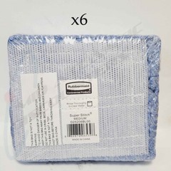 6 Rubbermaid D25206BL00 Super Stitch Blend Medium Blue 5″ Band Mop Heads