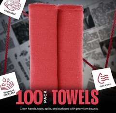 Bulk Lot of 100 Red Shop Towels 12″ x 14″ Cleaning Rags Homes Cars Reusable