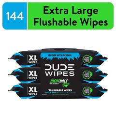 Flushable Wipes, XL Wet Wipes for at Home Use, MentHOLE XXtreme, 144 Count