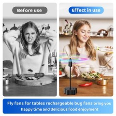 Fly Fans for Outdoor Table, Height Adjustable Food Fan with 4 Pack, white