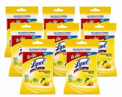 8x Lysol To Go Travel Size Disinfecting Wipes Lemon & Lime Blossom 15 Count