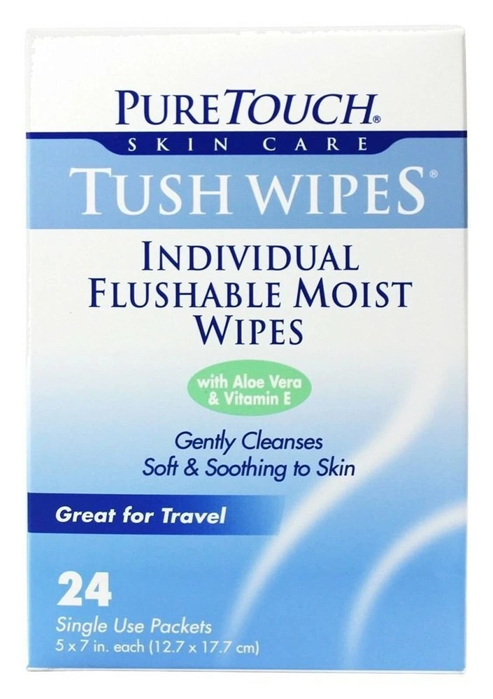 Tush Wipes for Adults 24 Individual 24 Count (Pack of 1), Multicolor