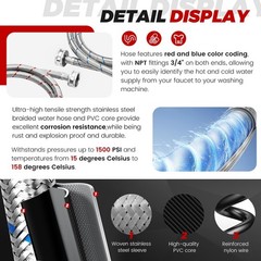 6Ft Stainless Steel Washing Machine Hose by Puxyblue for All Washers – 2 Pack…