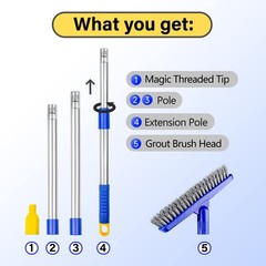ITTAR Grout Brush with Long Adjustable Handle, Swivel Scrub Brush, Blue Head