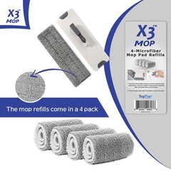 X3 Mop Replacement Microfiber Cleaning Pads, 4 Pack of Reusable Flat Mop Head…