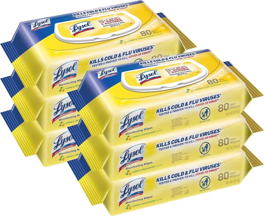 Lysol Disinfectant Wipes Lemon and Lime Blossom, 480 Count – Pack of 6