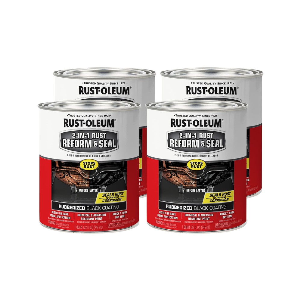 Rust-Oleum 344763-4PK Automotive 2-in-1 Rust Reform & Seal Quart Black 32 Fl