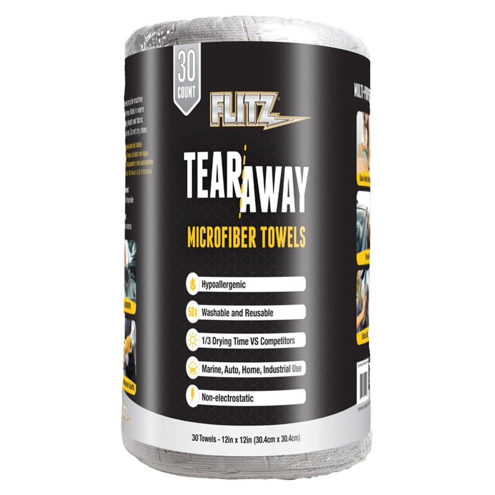 Flitz Tear Away Microfiber Towel Roll (30 Sheets) – USA-Made 12″ x 12″ Cloth …