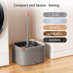 Spin Mop and Bucket Set with 2 Replaceable Microfiber Mop Pads with Self Sepa…