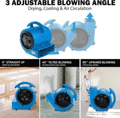 1/5hp Air Mover 800cfm Blower Fan Carpet Floor Drying Fan 3-Speed Compact Air
