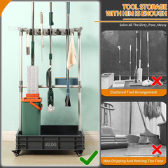 Broom mop Holder Cleaning Supplies Organizer Janitor carts on Wheels Housekeepin