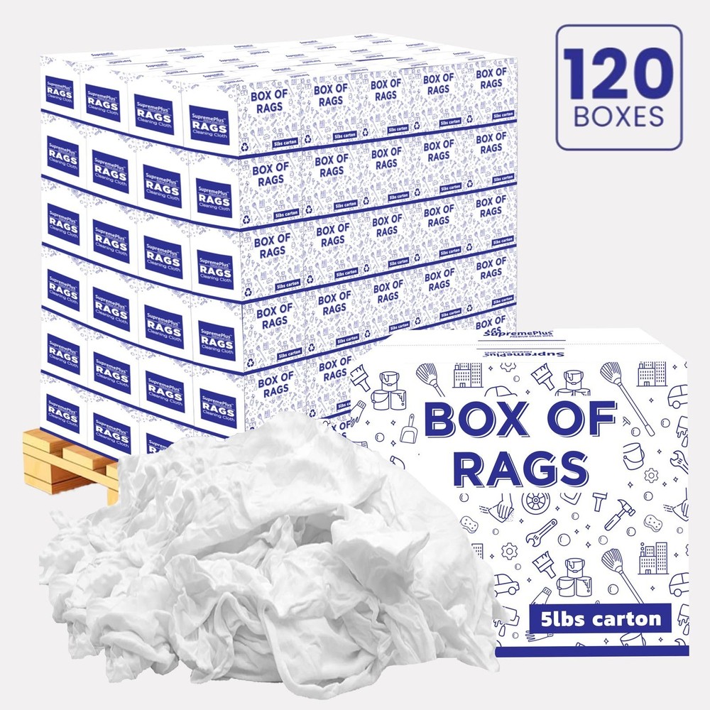 New White T-Shirt Cleaning Rags Pallet – 120 x 5 LB Boxes – 600 LB
