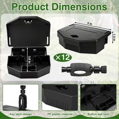 Mysora 12 Pack Reusable Mouse Bait Station with Lock and Keys Pet Black