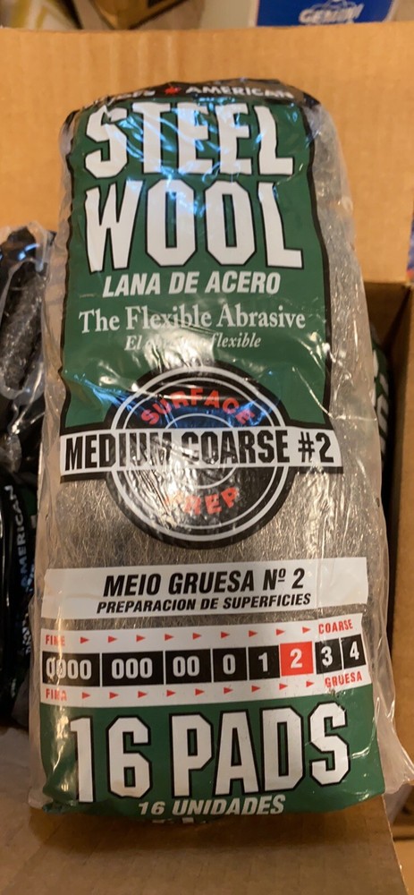 Rhodes American Case of 6 Packages Steel Wool Surface Prep Medium Coarse #2 Pads