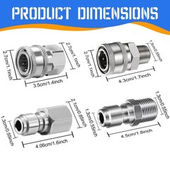 3/8 Inch Pressure Washer Quick Connect Fittings,Stainless 8 Pack, sliver