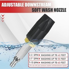 2-3 GPM High Pressure Twist Nozzle, Adjustable Downstream Soft Wash Black