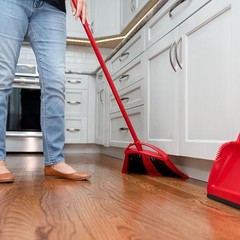 O-Cedar Sweep Broom with Step-On Dustpan | PowerCorner One Broom, Red