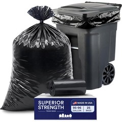 Plasticplace 95-96 Gallon Garbage Can Liners 1 Count (Pack of 25), Black