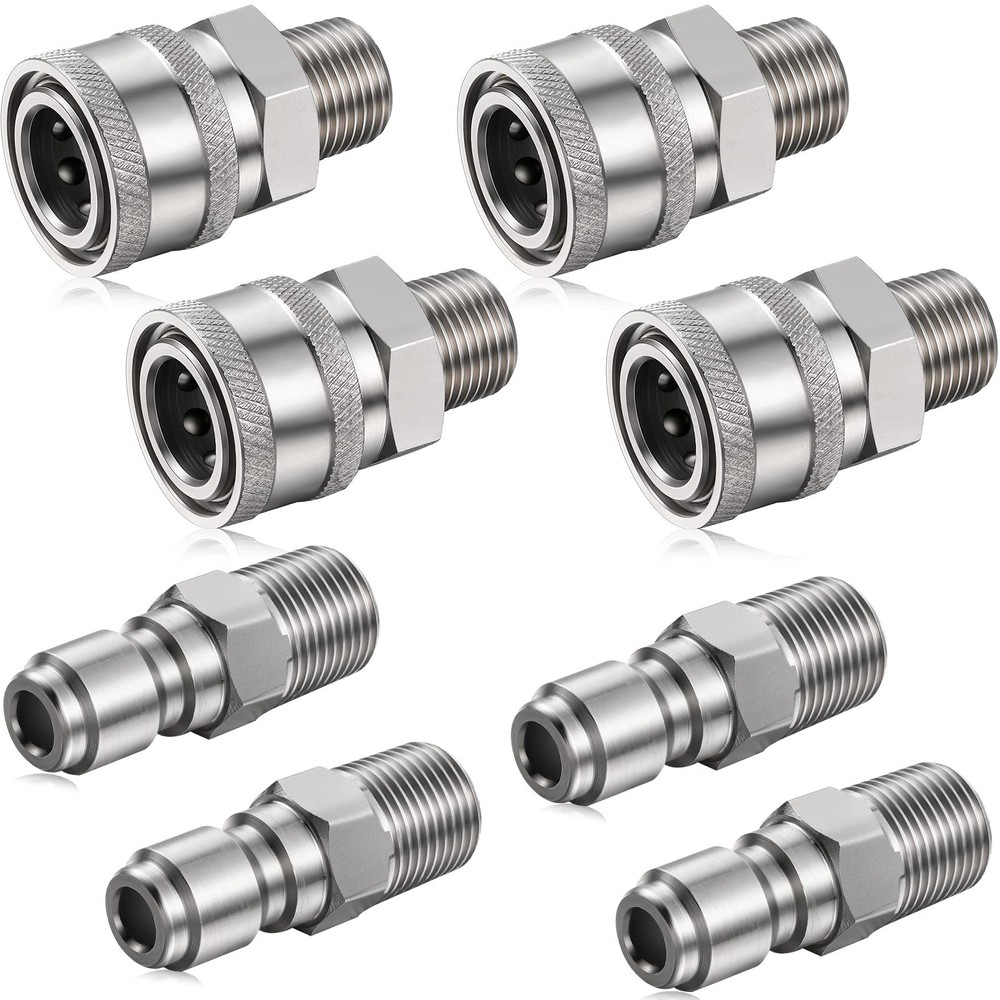 Shimeyao 4 Sets NPT 1/4 Inch Pressure Washer Coupler Quick inch, Silver