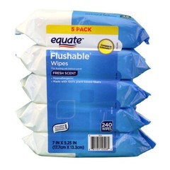 Flushable Wipes, Fresh Scent, 5 packs of 48 wipes, 240 Total Wipes