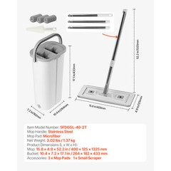 Mop and Bucket with Wringer Set 3 Mop Pads Flat Squeeze Bucket Set
