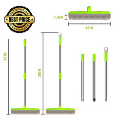 Pet Hair Removal Rubber Broom, Carpet rake with Squeegee for Cleaning Green