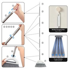Angle Broom for Hardwood Floors – Soft Bristled Kitchen Broom, Off White