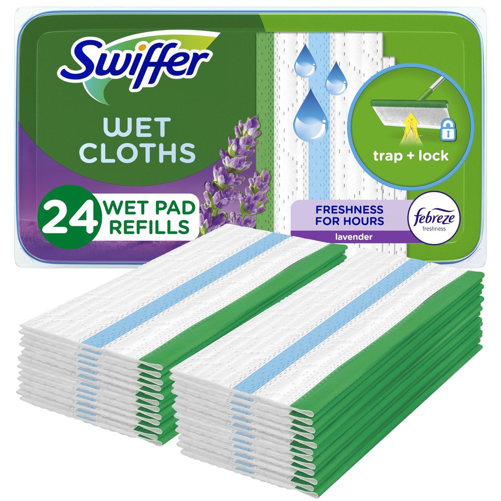 Swiffer Sweep + Mop, Wet Pads Refill, Floor 24 Count (Pack of 1), White