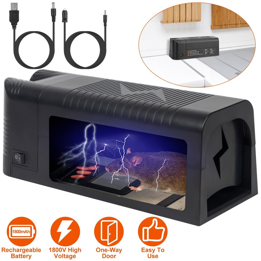 Electric Rat Trap 1800V Rechargeable One Way Door Indoor Outdoor Rodent Killer