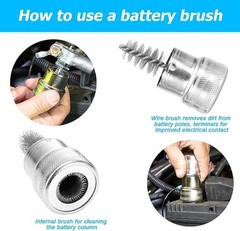 2PCS Car Battery Terminal Cleaning Brush, Metal Vehicle Battery Post Cleaner Bri