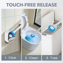 Disposable Toilet Brush & Wand Starter Kit, Wall-Mounted Auto-Closing Caddy w…