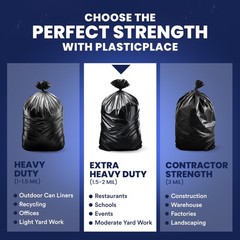 Plasticplace 55-60 Gallon Trash Bags 2.0 Mil Black Heavy Duty Garbage Can