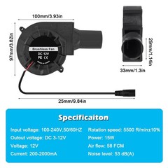 97mm Blower Fan 12V BBQ Blower Fan with AC Plug 110V 240V BBQ Air Mover with …