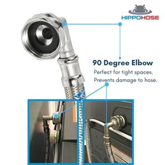 1 FT LONG Washing Machine Hoses – DOUBLE 90° Elbow to FIT TIGHT 1ft, Blue,Red