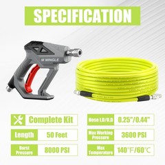 M MINGLE Sewer Jetter Kit for Pressure Washer 50 FT, Drain 50 Yellow