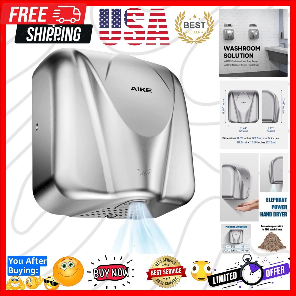 Elephant Power Commercial Hand Dryer High Speed Auto Warm Wind, Brushed Stain…