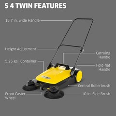 S 4 Twin Push Sweeper: Clean Outdoor Spaces 5X Faster – 5.25 Gallon Capacity